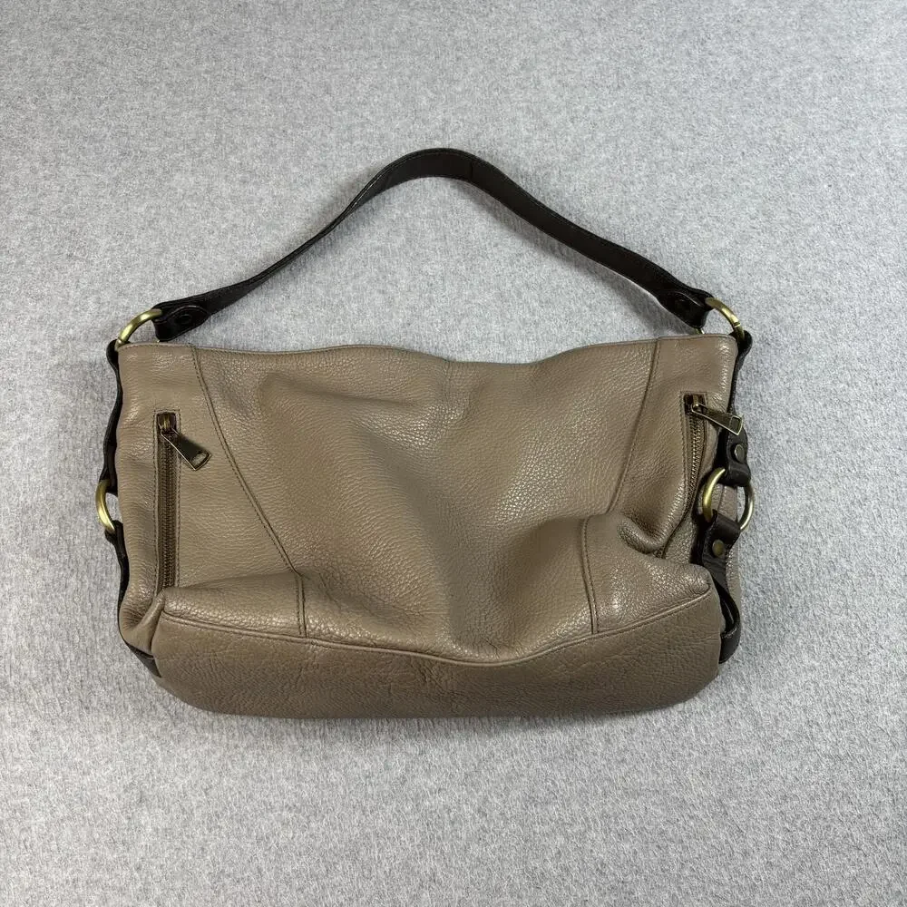 Sundance Leather Purse Women Large Taupe Slouchy Hobo Bag Zip Pockets Italy READ